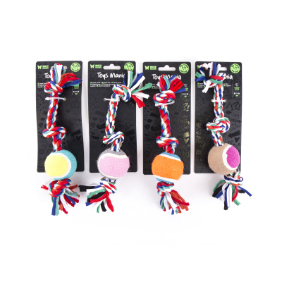 Jouet corde 3 nœuds avec balle de tenis pour chiot - Puppy - 25cm - multicolore