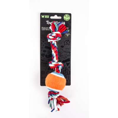 Jouet corde 3 nœuds avec balle de tenis pour chiot - Puppy - 25cm - multicolore
