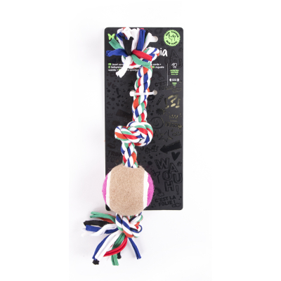 Jouet corde 3 nœuds avec balle de tenis pour chiot - Puppy - 25cm - multicolore