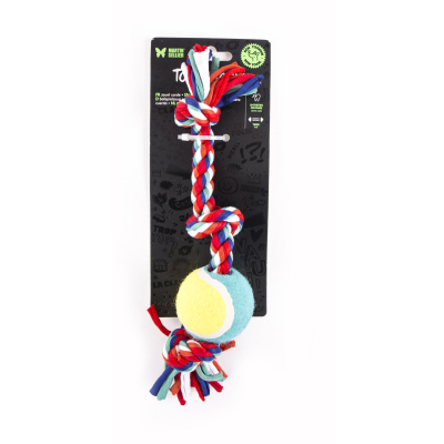 Jouet corde 3 nœuds avec balle de tenis pour chiot - Puppy - 25cm - multicolore