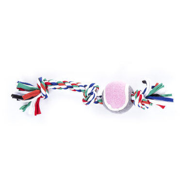 Jouet corde 3 nœuds avec balle de tenis pour chiot - Puppy - 25cm - multicolore