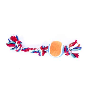 Jouet corde 3 nœuds avec balle de tenis pour chiot - Puppy - 25cm - multicolore