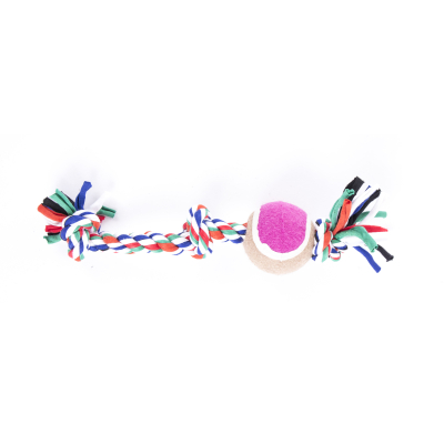 Jouet corde 3 nœuds avec balle de tenis pour chiot - Puppy - 25cm - multicolore