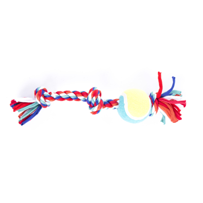 Jouet corde 3 nœuds avec balle de tenis pour chiot - Puppy - 25cm - multicolore