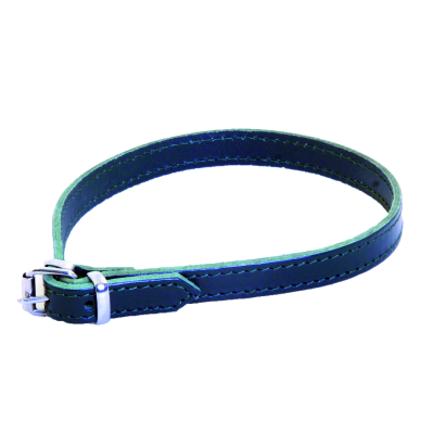 Stitched leather handle for chain leash - green