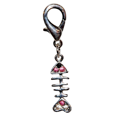 Necklace pendant - fish with rhinestones - 2cm - white/pink