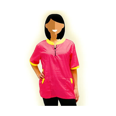 Blouse de toilettage Mixte avec poches Rose/jaune - collection SINGAPOUR