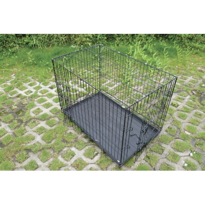 Cage de transport pour chien et chat métal - grille de fond + plateau plastique + 2 portes