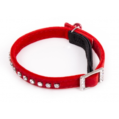 Collier chat strass et suédine rouge 