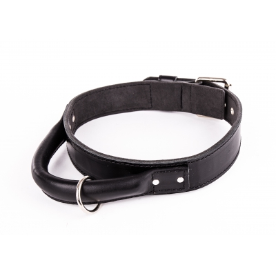 Collier chien cuir d'intervention avec poignée - noir