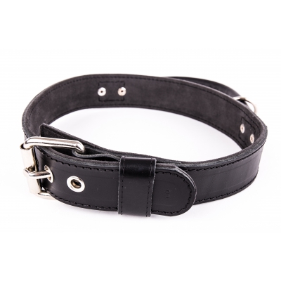 Collier chien cuir d'intervention avec poignée - noir