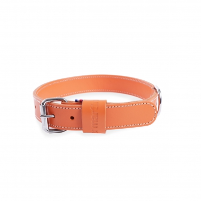 Collier cuir double epaisseur pour chien - Orange