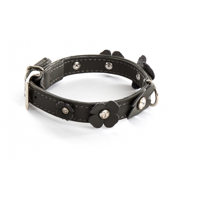Collier cuir droit gris pour chien - cuir fantaisie trèfle peausserie