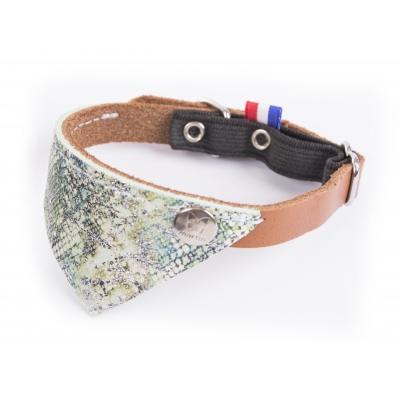 Collier cuir Malibu Chat - Vert Cognac