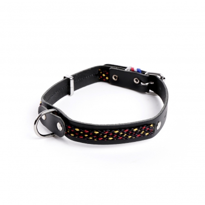 Collier cuir & nylon "Colorado" pour chien - Noir