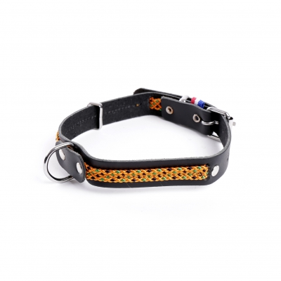 Collier cuir & nylon "Colorado" pour chien - Orange