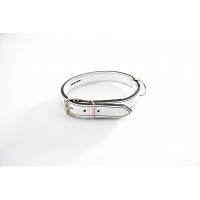 Collier en cuir blanc pour chien - cuir piqûre sellier