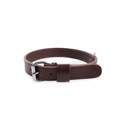 Collier en cuir marron pour chien - double épaisseur