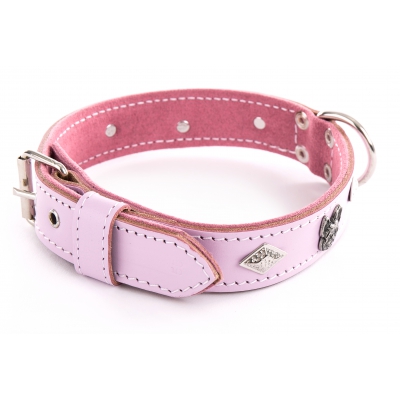 Collier en cuir rose pour chien - spécial bouledogue