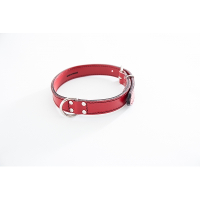 Collier en cuir rouge pour chien - cuir piqûre sellier