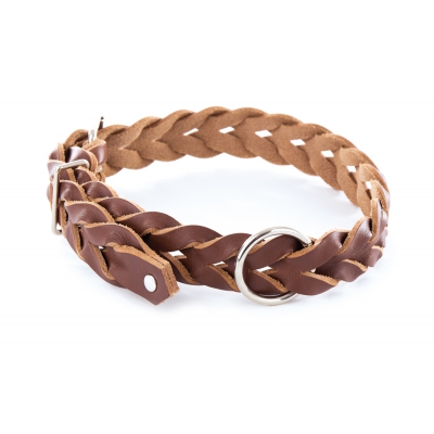Collier marron en cuir tressé pour chien