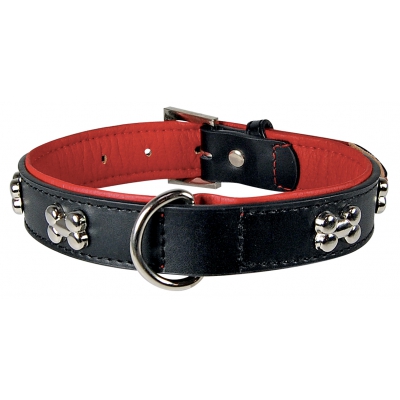 Collier pour chien motif Os - ext. NOIR int. ROUGE