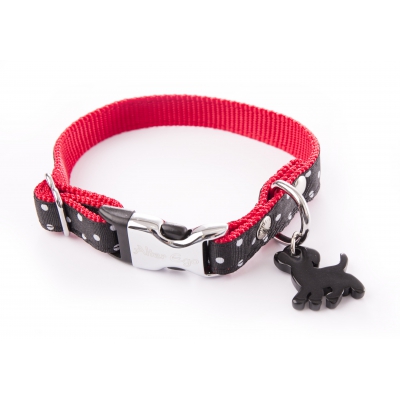 Collier pour chien nylon pois noir - 1,5 x 23 à 33 cm 