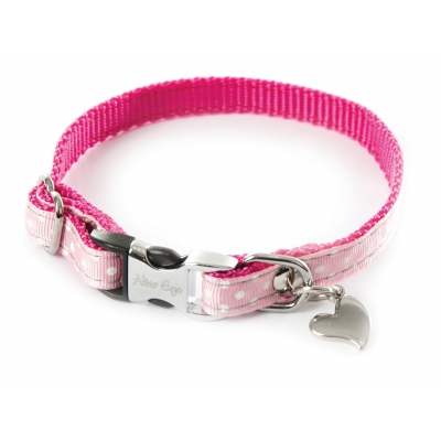 Collier pour chien nylon pois rose - 1 x 17 à 27 cm 