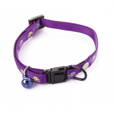 Collier réglable nylon "Tête de mort" pour chat - Martin Sellier - Mauve