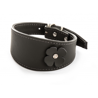 Collier Whippet et Lévrier en cuir gris - cuir fantaisie trèfle peausserie