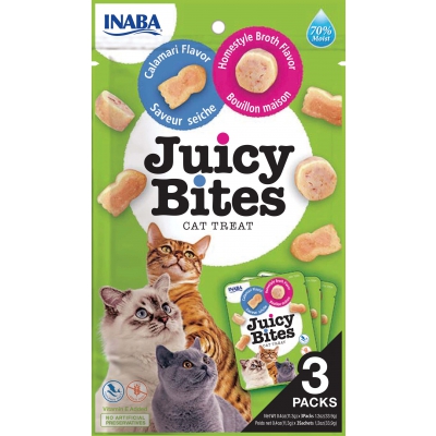 Friandises croquantes JUICY BITES pour chat - Saveur Bouillon maison et seiche x12