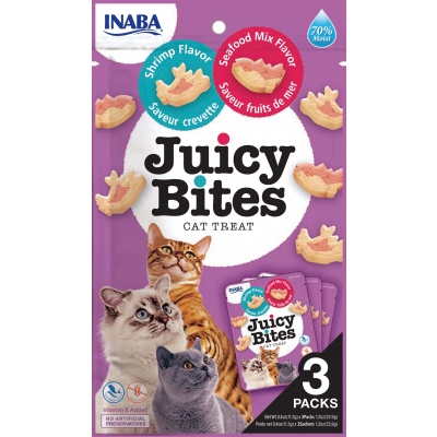 Friandises croquantes JUICY BITES pour chat - Saveur Crevette et fruits de mer x12