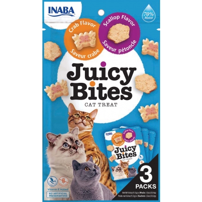 Friandises croquantes JUICY BITES pour chat - Saveur Pétoncle et crabe x12