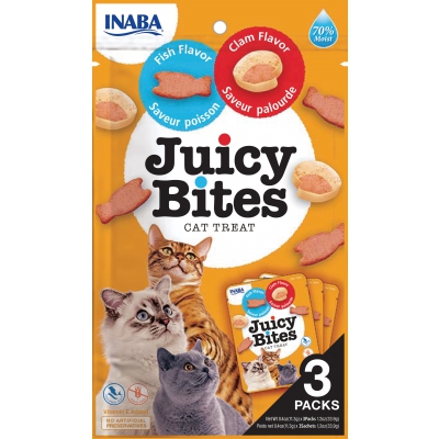 Friandises croquantes JUICY BITES pour chat - Saveur Poisson et palourde x12