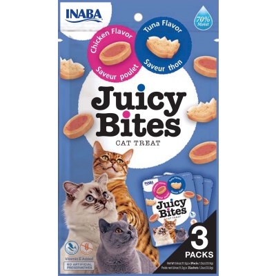 Friandises croquantes JUICY BITES pour chat - Saveur Poulet et thon x12