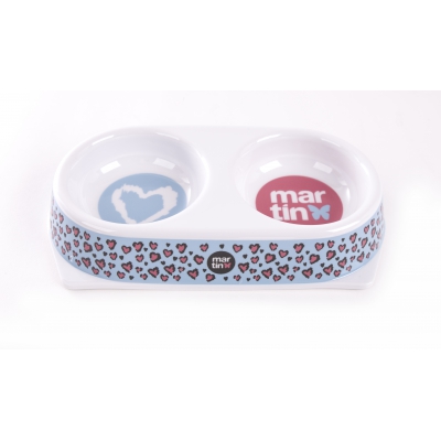 Gamelle pour chat "Cœur Léopard" - mélaminées doubles - Présentoir de 6 boites