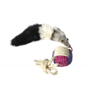 Jouet pour chat - boule sisal et fourrure