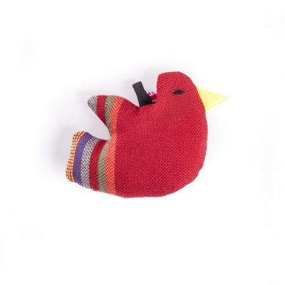 Jouet pour chat - Oiseau rouge - tissu ethnique
