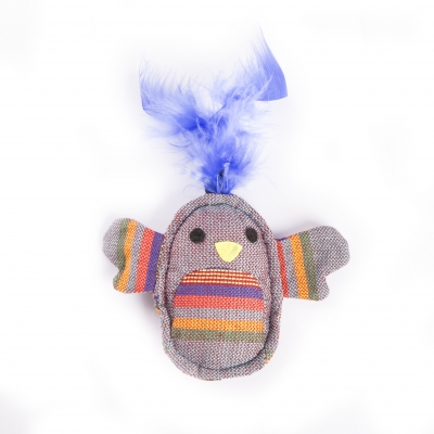 Jouet pour chat - Poussin turquoise - tissu ethnique 2