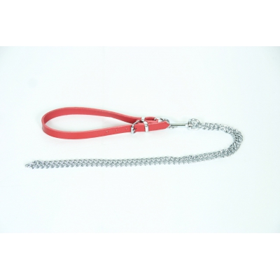 Laisse chaîne avec poignée cuir pour chien - rouge