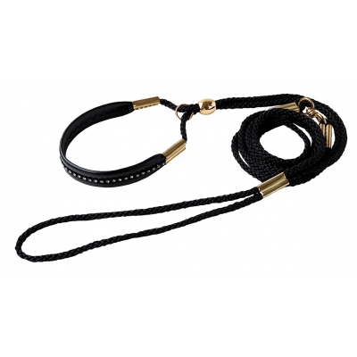 Laisse de présentation en rayonne (viscose) noir avec strass