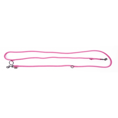 Laisse pour chien multiposition nylon rond rose - 1,3 x 192 cm 