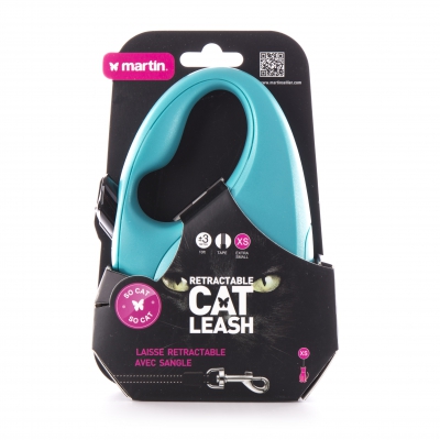 Laisse sangle "SO CAT" rétractable turquoise