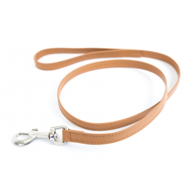 Laisse unie en cuir havane pour chien