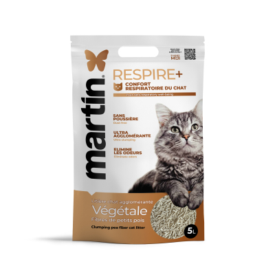 Litière agglomérante Respire+ pour confort respiratoire 5L (x4) - Martin ok