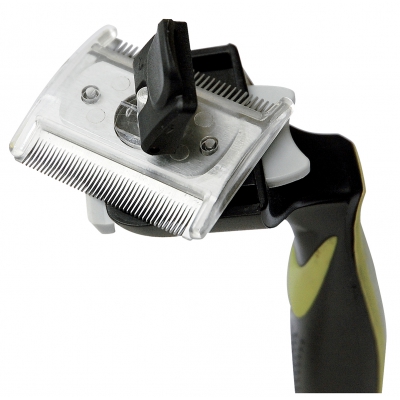 Rateau pour sous-poils et poil de mue avec tête pivotante et auto-nettoyante