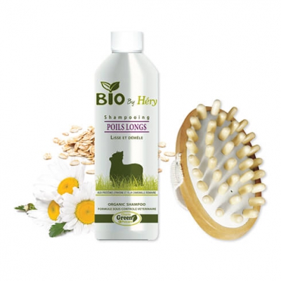 Shampooing pour Chien - Poils longs - Bioty By Héry - 200ml - FR / EN + Brosse de Massage OFFERTE