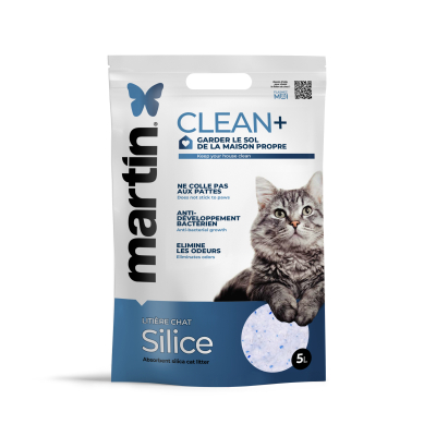 Visuel de face du pack de litiere pour chat en silice professionnelle CLEAN+ - Ultra absorbante anti-odeurs et sans traces.
