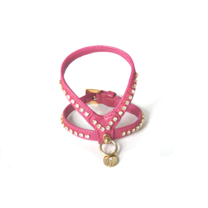 Carlain leather harness with rhinestones - <35cm - 1.2cm - fuchsia pink