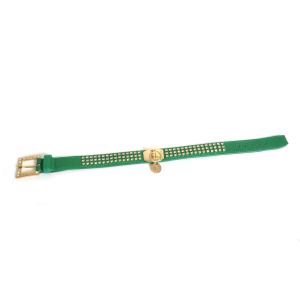 Carlain 3-Row Rhinestone Necklace in Leather - <35cm - 2.5cm - Green